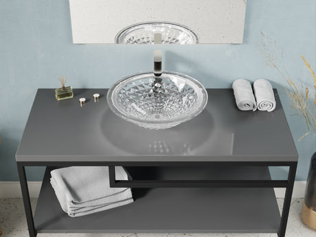 ANZZI LS-AZ904 Diamante Round Clear Glass Vessel Bathroom Sink with Faceted Pattern