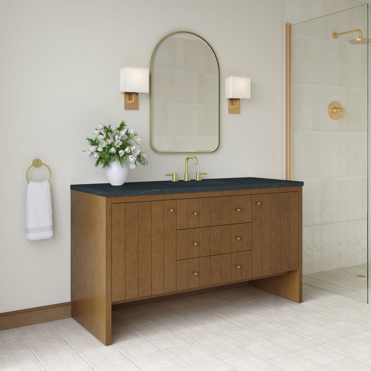 Hudson 60" Single Vanity, Honey Oak w/ 3 CM Charcoal Soapstone Silestone Top