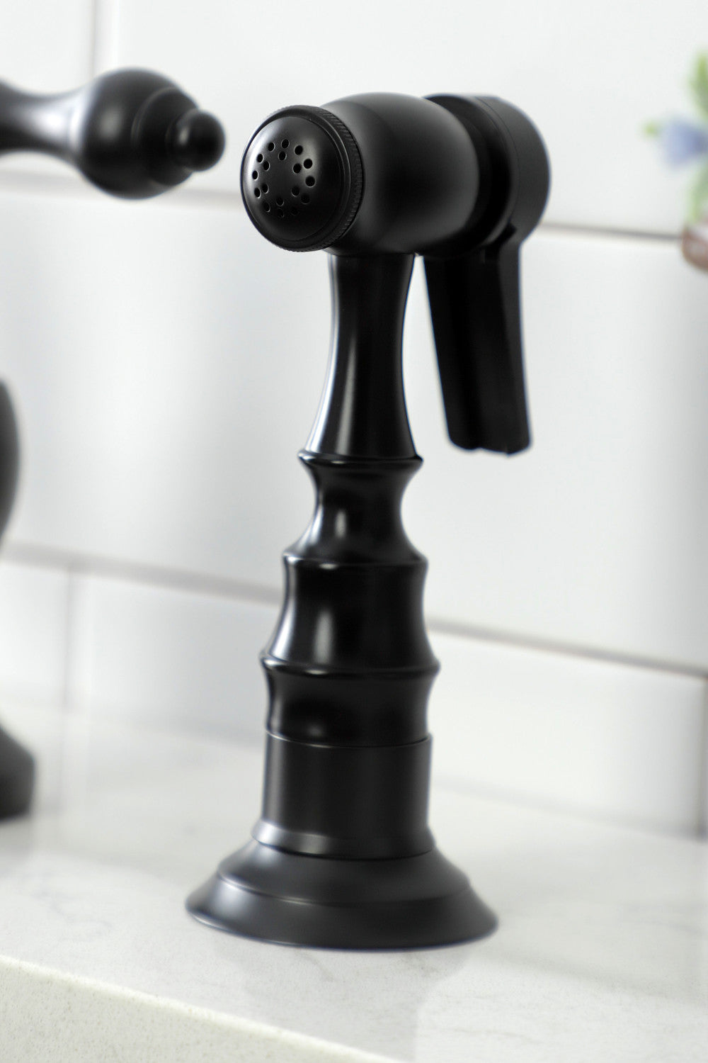 Kingston Brass KS7790ALBS English Country Kitchen Faucet with Brass Sprayer, Matte Black