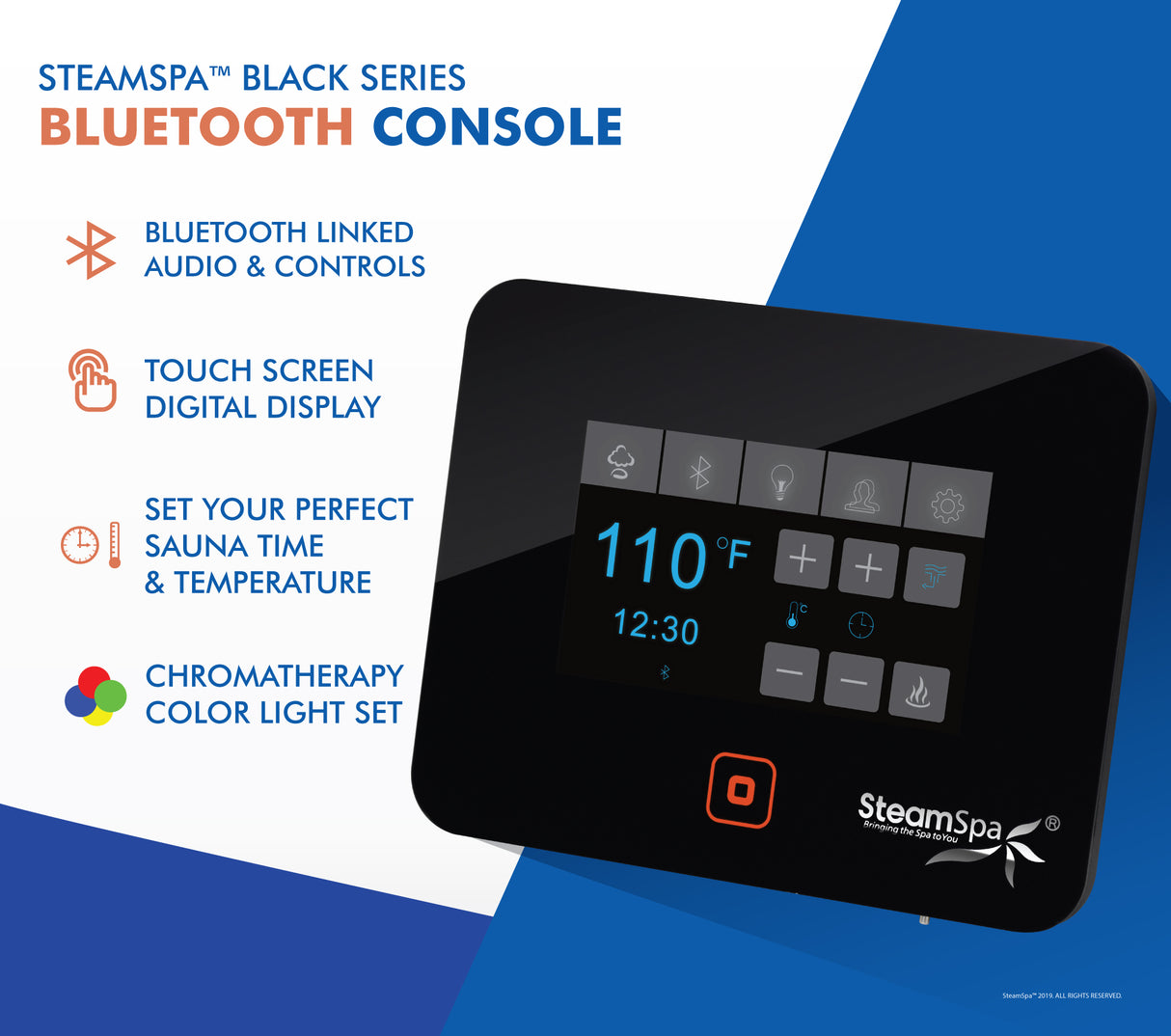 Black Series Wifi and Bluetooth 18kW QuickStart Steam Bath Generator Package in Gold BKT1800GD-A