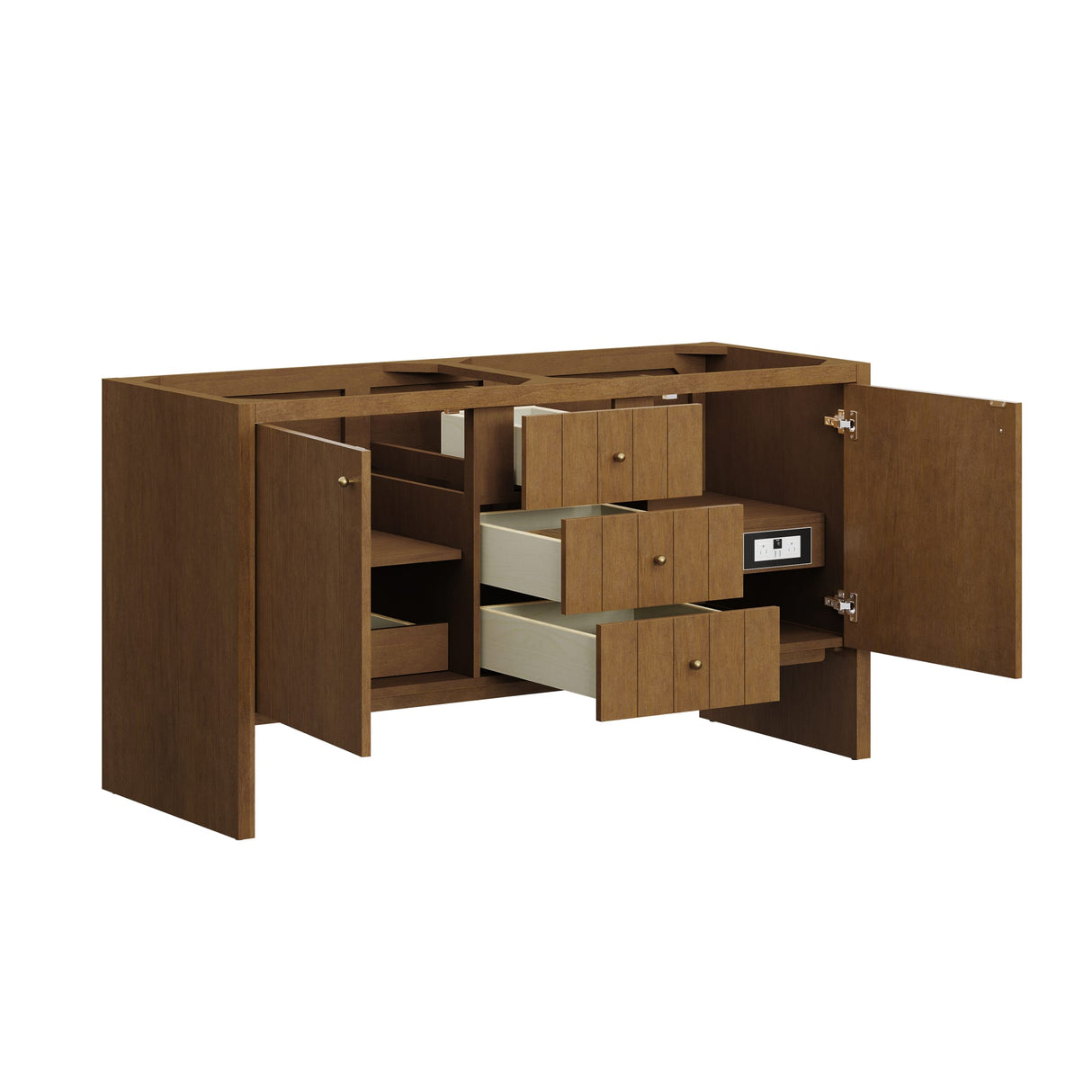 Hudson 60" Double Vanity, Honey Oak w/ 3 CM Charcoal Soapstone Silestone Top