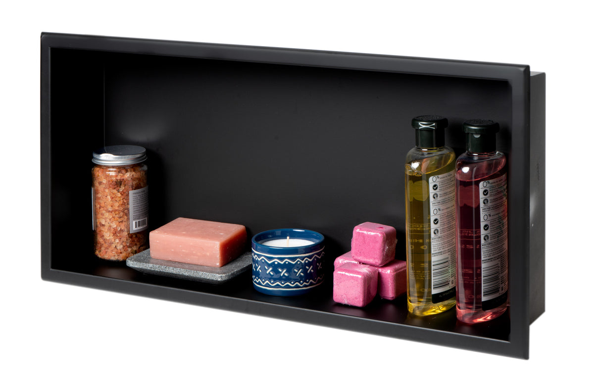 ALFI brand 24 x 12 Black Matte Stainless Steel Horizontal Single Shelf Bath Shower Niche