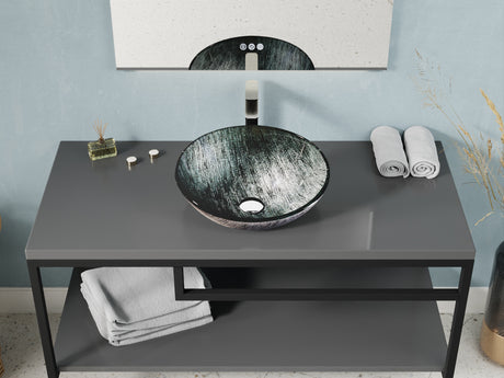 ANZZI LS-AZ903 Amalfi Round Glass Vessel Bathroom Sink with Stellar Grey Finish