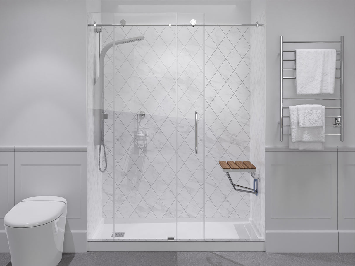 Fit 14.96 in. Teak Wall Mounted Folding Shower Seat SS-F