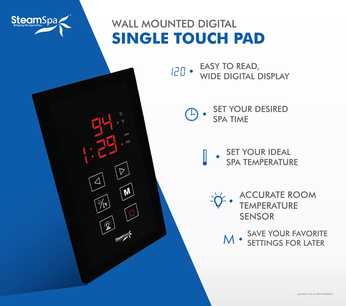 SteamSpa Premium 7.5 KW QuickStart Acu-Steam Bath Generator Package with Built-in Auto Drain in Matte Black PRT750MB-A