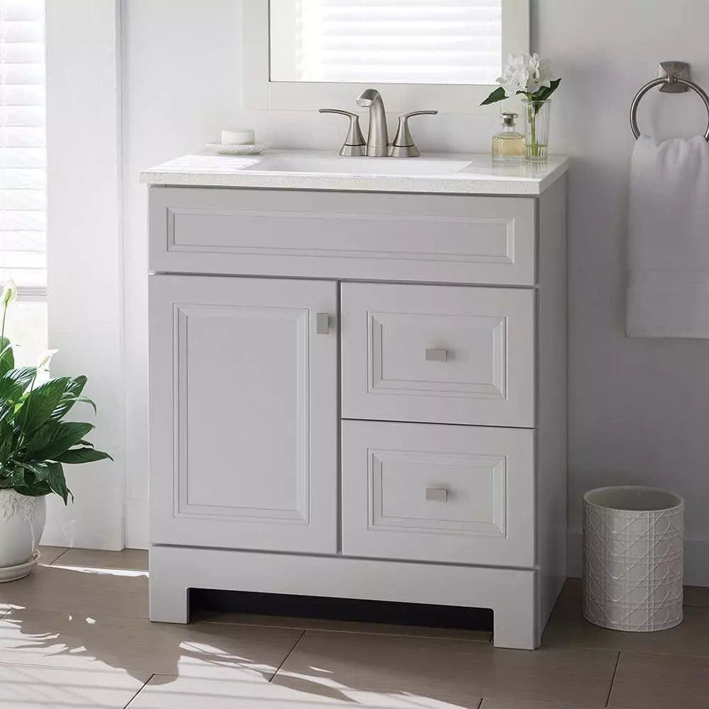 Home Decorators Collection Sedgewood 30.5 in. W x 18.75 in. D x 34.375 in. H Single Sink Bath Vanity in Dove Gray with Arctic Solid Surface Top PPLNKDVR30D