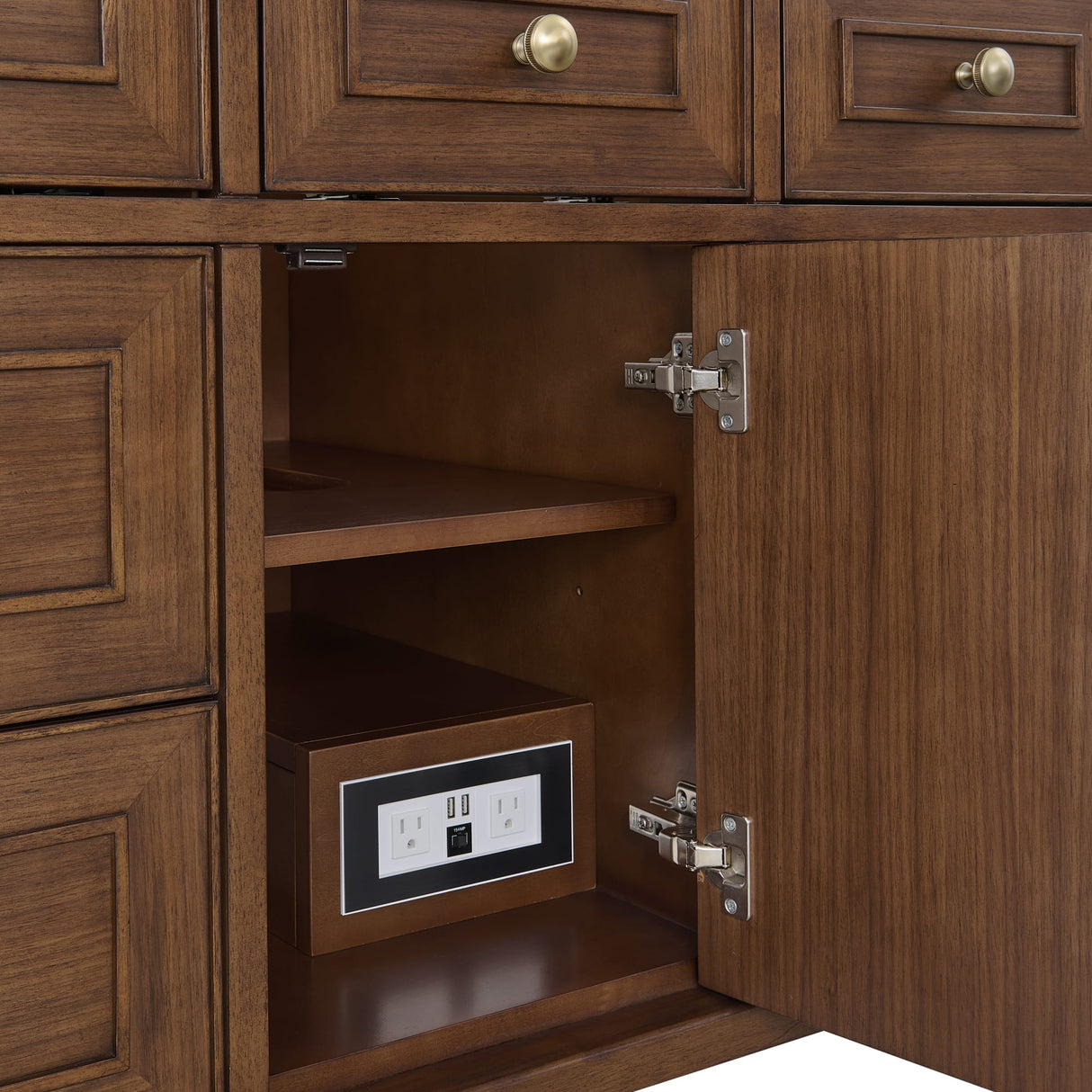 Lorelai 48" Single Vanity, Mid-Century Walnut w/ 3 CM Ethereal Noctis Silestone Top w/FreePower Wireless Charger