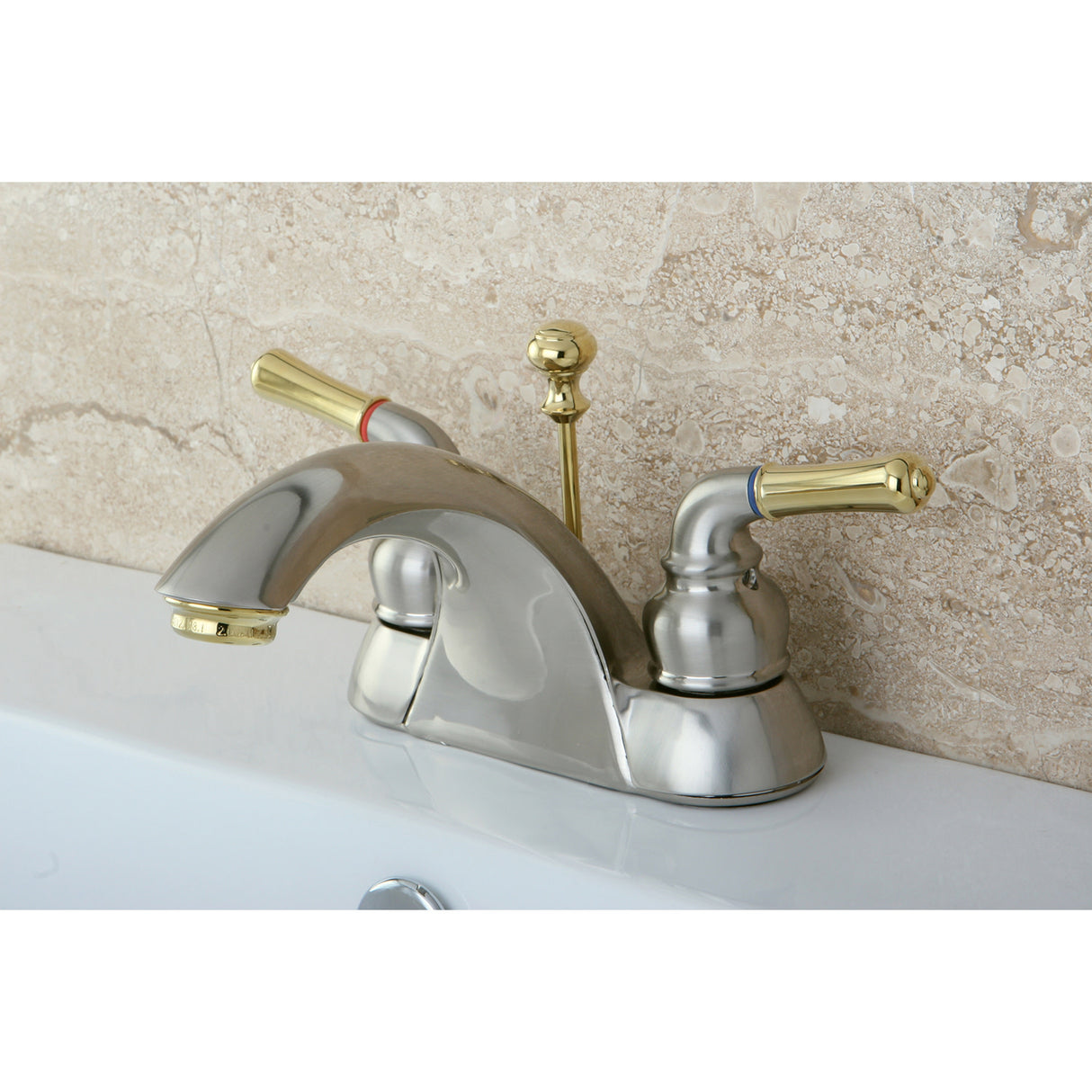 Kingston Brass KB2629 4 in. Centerset Bathroom Faucet, Brushed Nickel/Polished Brass
