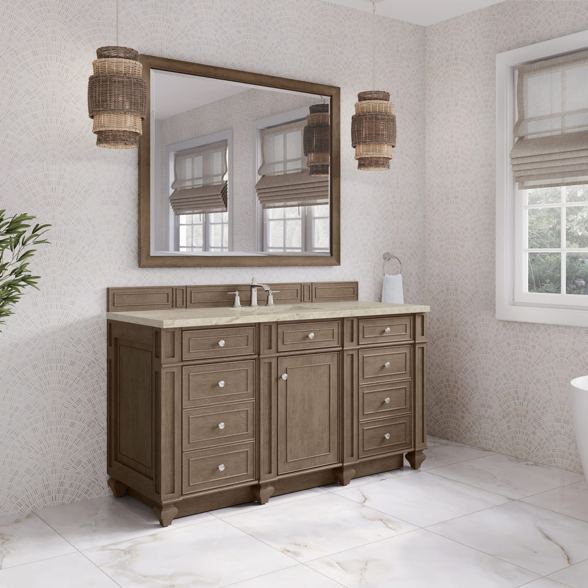 Bristol 60" Single Vanity Whitewashed Walnut, w/ 3 CM Tajnar Eclos Top