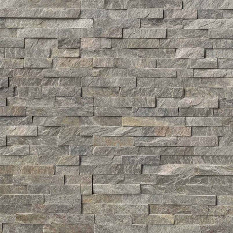 Sage green splitface ledger panel 6X24 natural quartzite wall tile  LPNLQSAGGRN624 product shot multiple tiles angle view