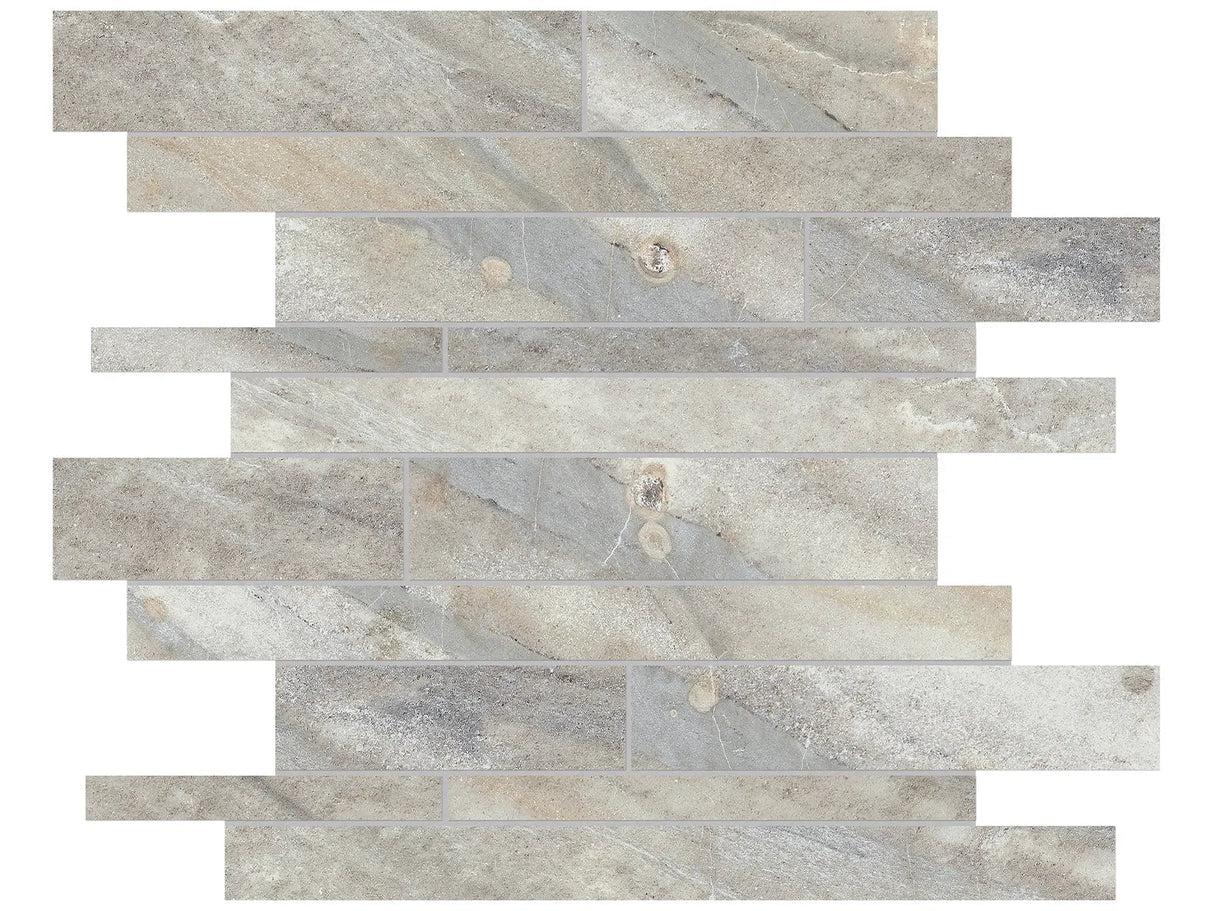 Anatolia Tile Evolution Sand Random Strip Matte Porcelain Mosaics. 1 Sheet = .96 Sq. Ft. 4501-0101.0 (69-201)  - premium natural stone mosaic tile from Anatolia Tile, available at PoshHaus showroom in Keene, NH