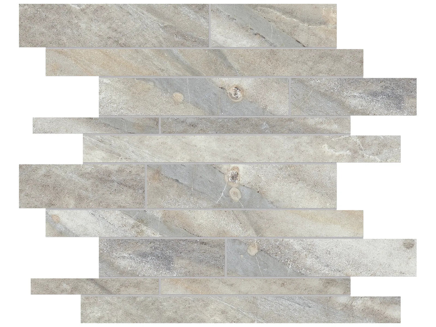 Anatolia Tile Evolution Sand Random Strip Matte Porcelain Mosaics. 1 Sheet = .96 Sq. Ft. 4501-0101.0 (69-201)  - premium natural stone mosaic tile from Anatolia Tile, available at PoshHaus showroom in Keene, NH