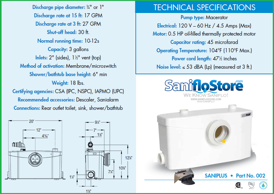 Saniflo Saniplus Pump & Round Toilet Kit