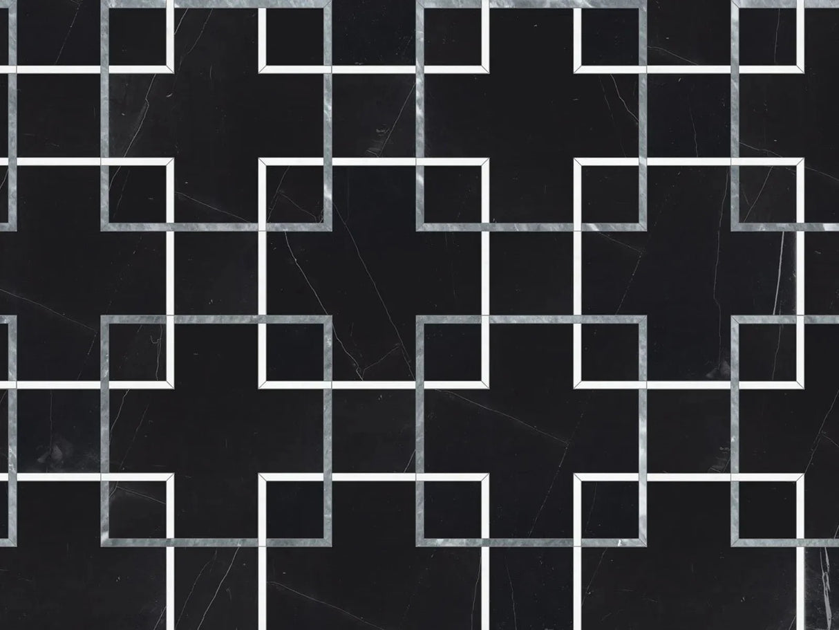 Anatolia Tile Utopio Schema Monochromo Polished W/ Honed Accents Natural Stone Waterjet Mosaic 5001-0377-0 Schema Monochromo - premium natural stone mosaic tile from Anatolia Tile, available at PoshHaus showroom in Keene, NH