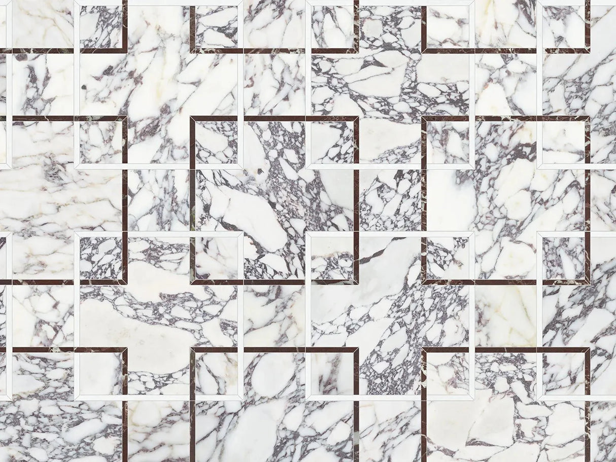 Anatolia Tile Utopio Schema Orchid Honed W/ Polished Accents Natural Stone Waterjet Mosaic 5001-0381-0 Schema Orchid - premium natural stone mosaic tile from Anatolia Tile, available at PoshHaus showroom in Keene, NH