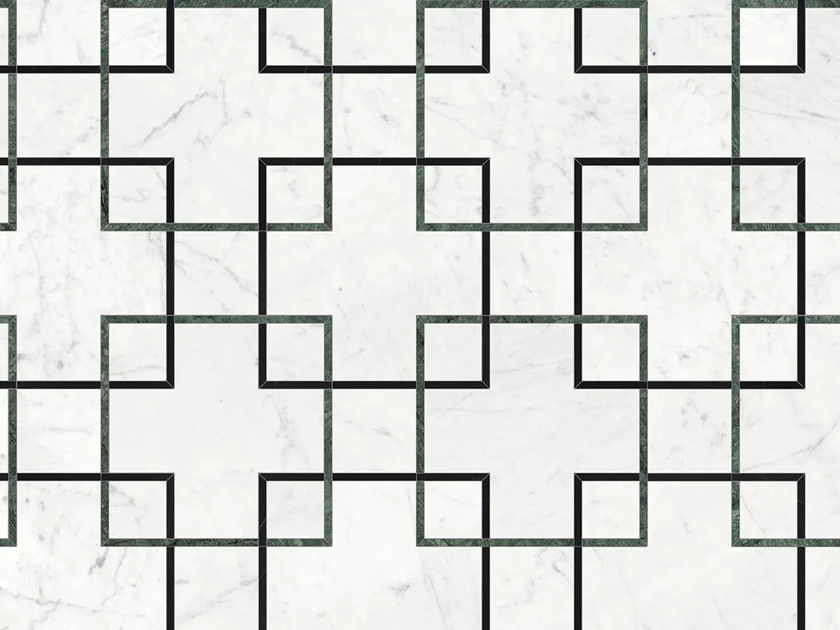 Anatolia Tile Utopio Schema Pine Honed W/ Polished Accents Natural Stone Waterjet Mosaic 5001-0380-0 Schema Pine - premium natural stone mosaic tile from Anatolia Tile, available at PoshHaus showroom in Keene, NH