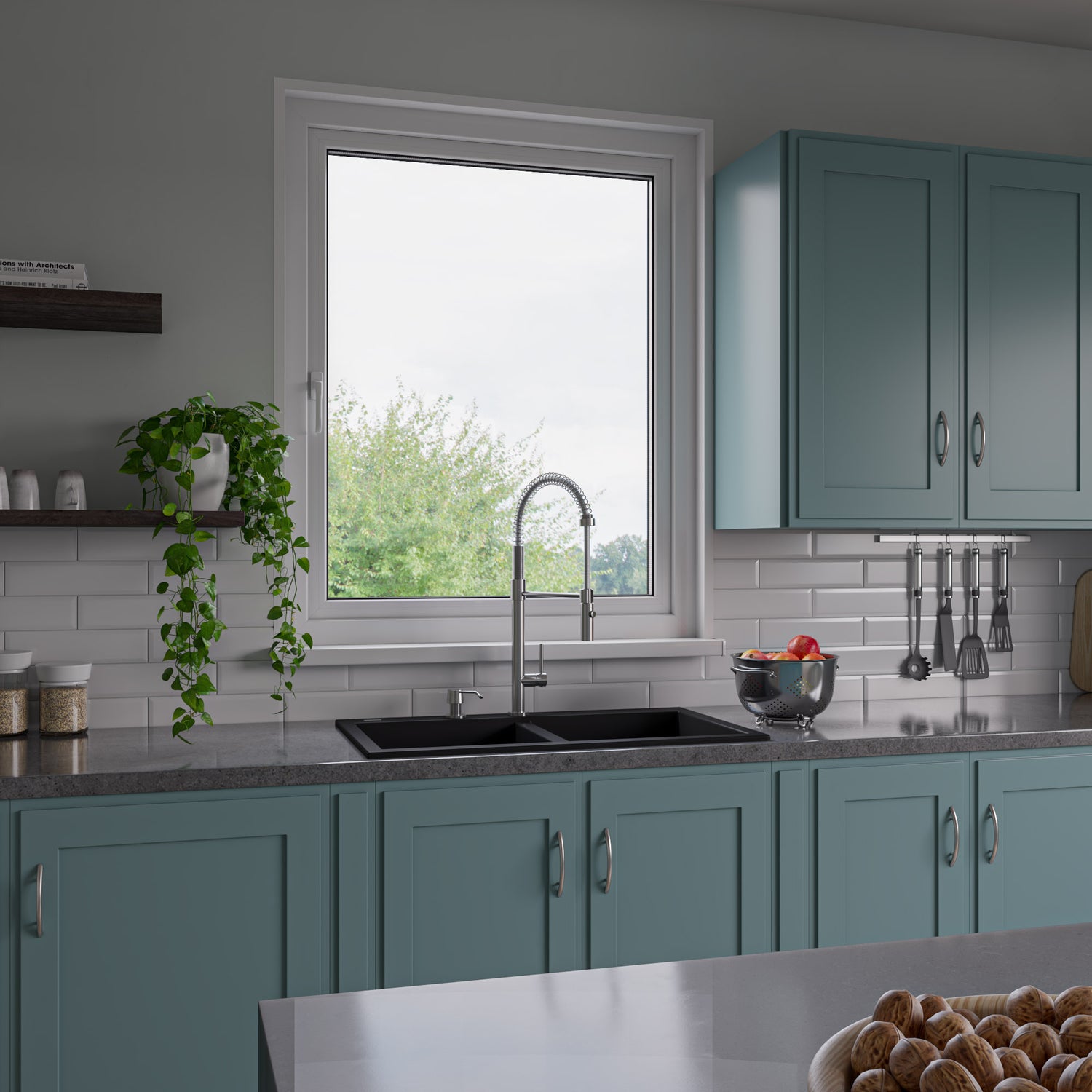 ALFI brand AB3420DI-BLA Black 34" Drop-In Double Bowl Granite Composite Kitchen Sink