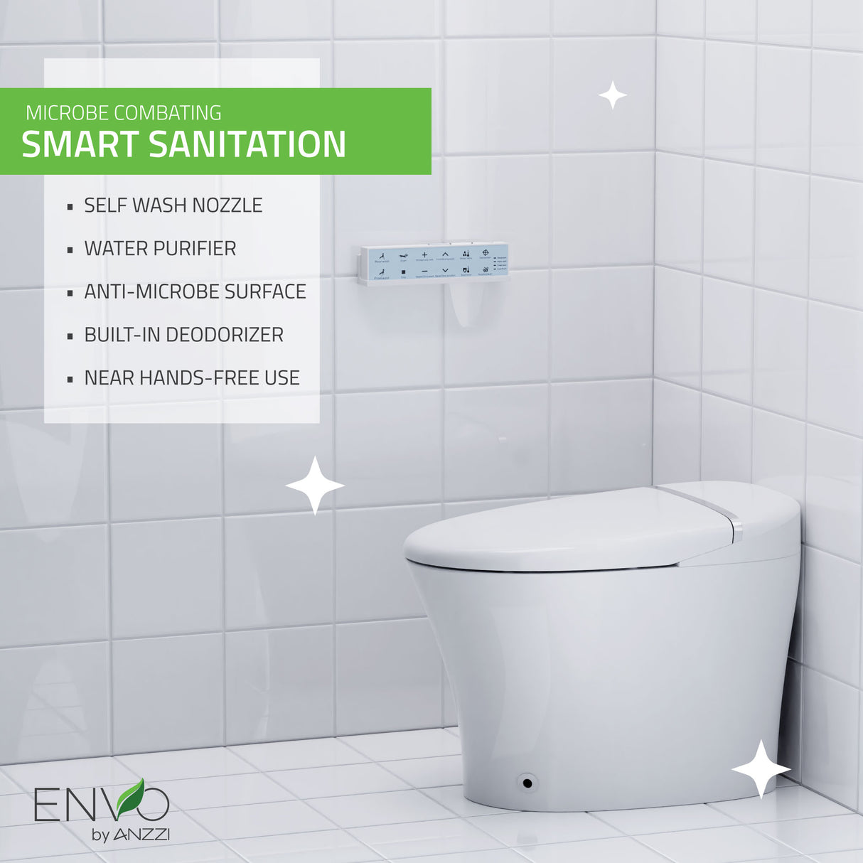 ANZZI TL-STSF851WH-FBA ENVO Aura Smart Toilet Bidet with Remote & Auto Flush