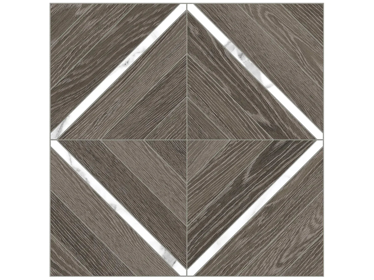 Anatolia Tile 16X16 Aspen Sequoia Matte Porcelain Mosaics With Statuario Venato Marquetry. 1 Sheet = 1.69 Sq. Ft. 4501-0020-1 Sequoia Statuario Marquetry - premium natural stone mosaic tile from Anatolia Tile, available at PoshHaus showroom in Keene, NH