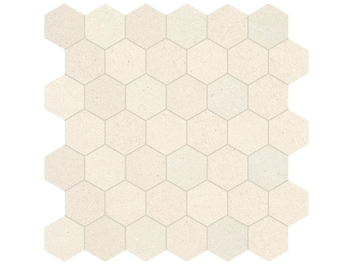 Anatolia Tile 2" Hex Serene Ivory Honed Limestone Mosaic 5001-0265-0 * 1 Sheet = .99 Sqft * Serene Ivory Hexagon 2" - premium natural stone mosaic tile from Anatolia Tile, available at PoshHaus showroom in Keene, NH