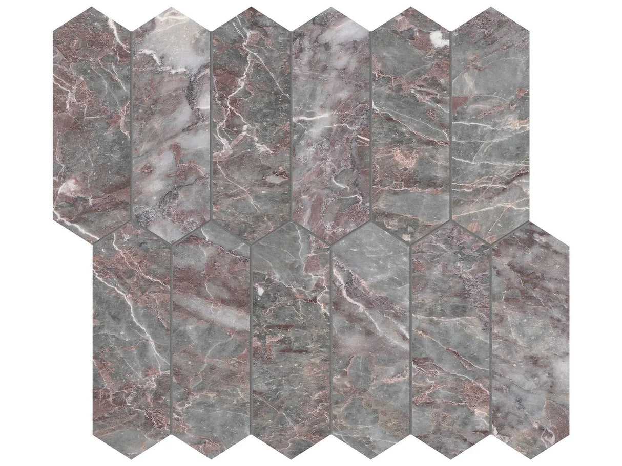 Anatolia Tile 2X6 Sereno Burgundy Picket Honed Marble Mosaic 5001-0313-0 * 1 Sheet = .87 Sqft * Sereno Burgundy Picket 2x6 - premium natural stone mosaic tile from Anatolia Tile, available at PoshHaus showroom in Keene, NH