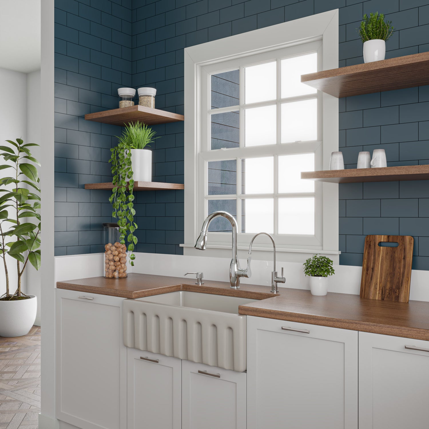 ALFI brand AB3018HS-B 30 inch Biscuit Reversible Smooth / Fluted Single Bowl Fireclay Farm Sink