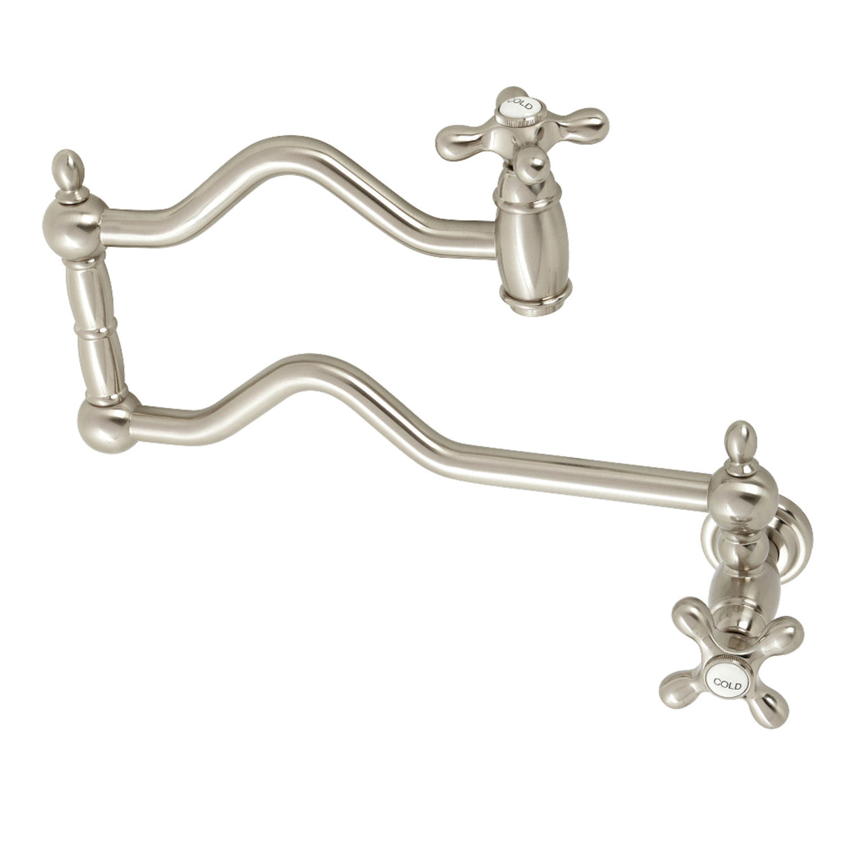 Kingston Brass KS2108AX Heritage Wall Mount Pot Filler, Brushed Nickel