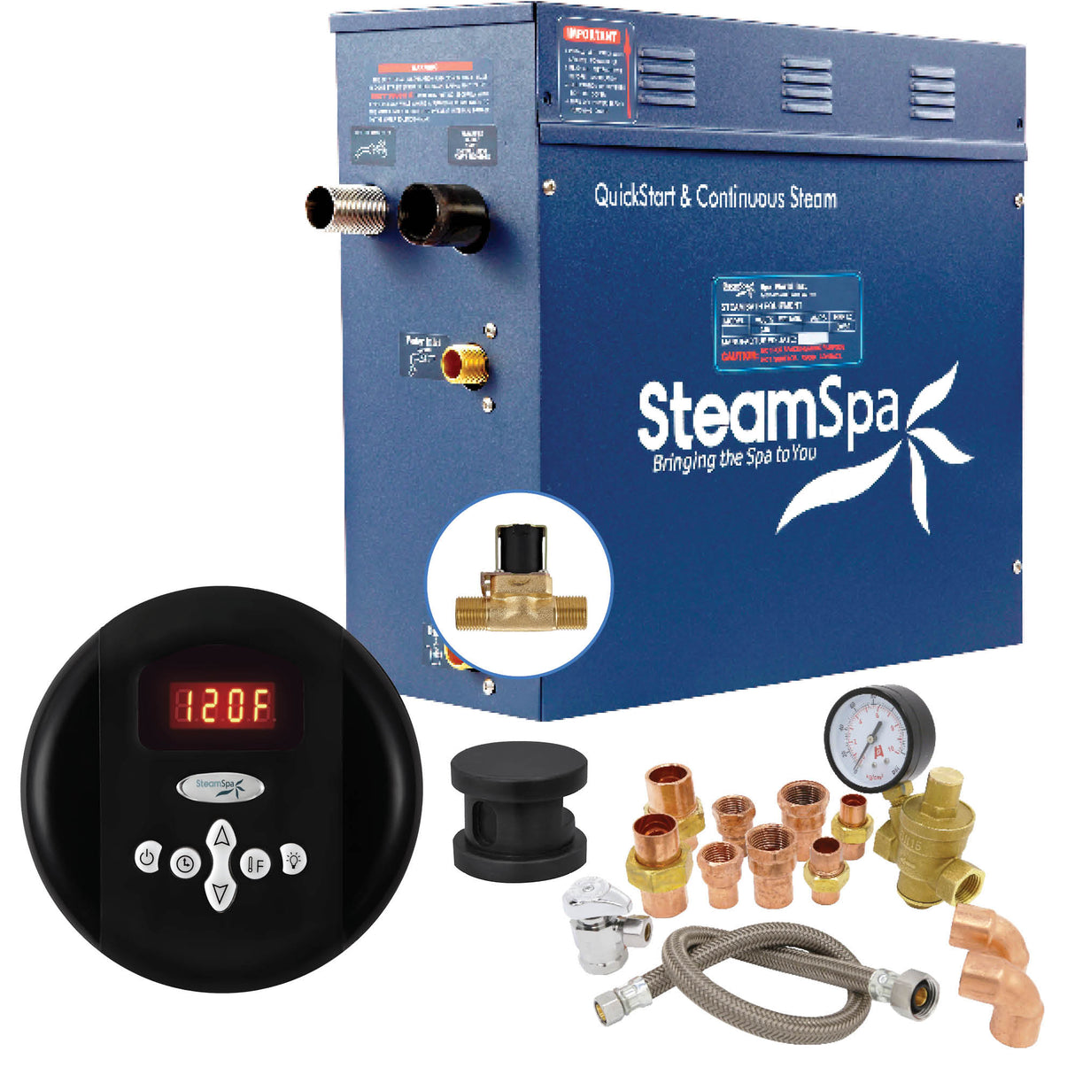 SteamSpa Premium 4.5 KW QuickStart Acu-Steam Bath Generator Package with Built-in Auto Drain in Matt Black PRR450BK-A