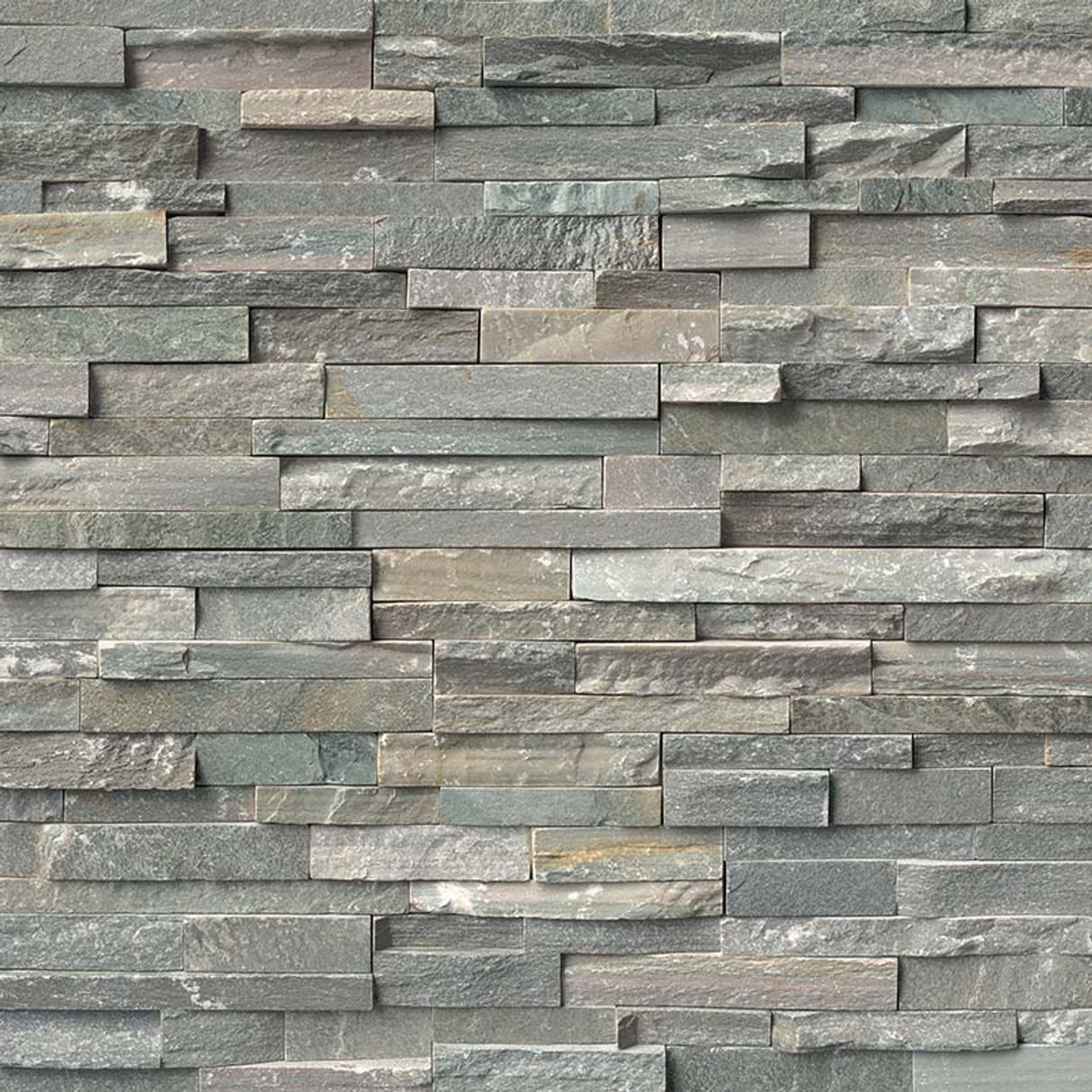 Sierra blue splitface ledger panel 6X24 natural quartzite wall tile LPNLQSIEBLU624 product shot multiple tiles angle view