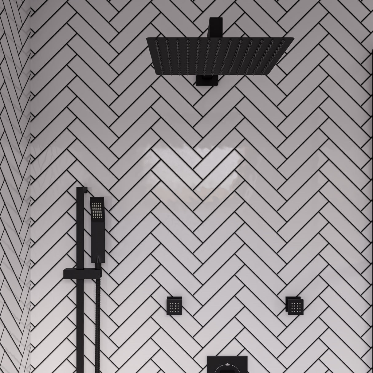 Matte Black Stainless Steel 12" Square Ultra-Thin Rain Shower Head