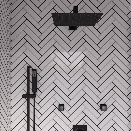 Matte Black Stainless Steel 12" Square Ultra-Thin Rain Shower Head
