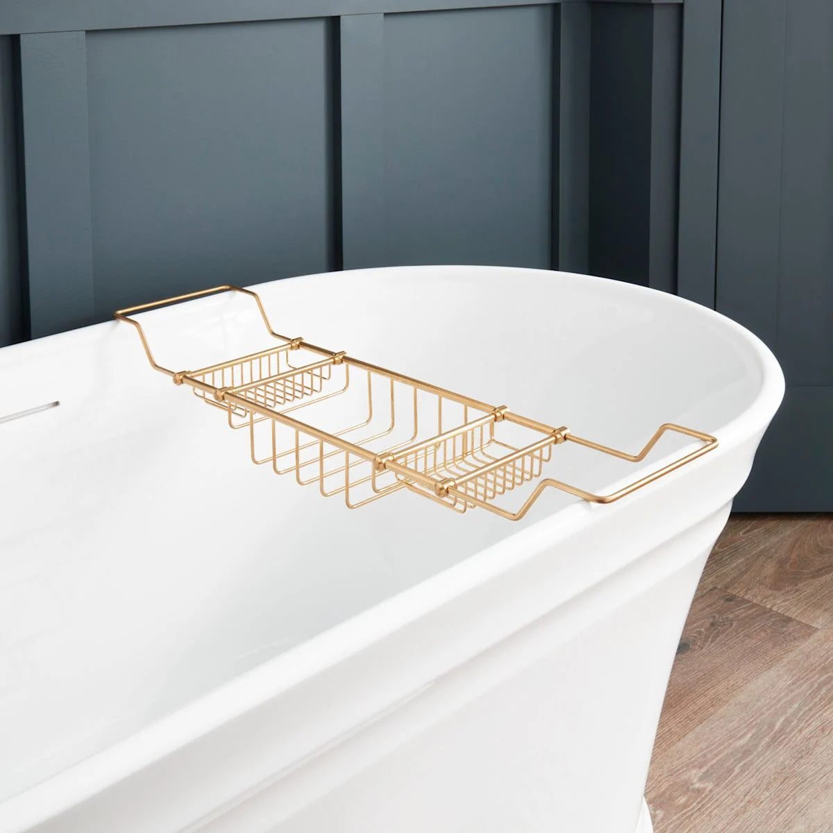 Signature Hardware Nottingham Adjustable Brass Tub Caddy 123696
