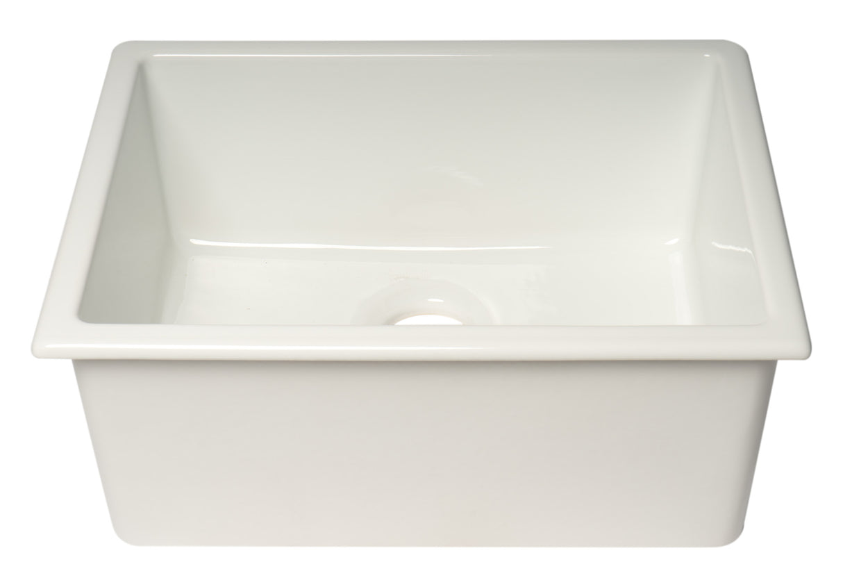ALFI brand AB2418UD 24" White Undermount / Drop In Fireclay Kitchen Sink