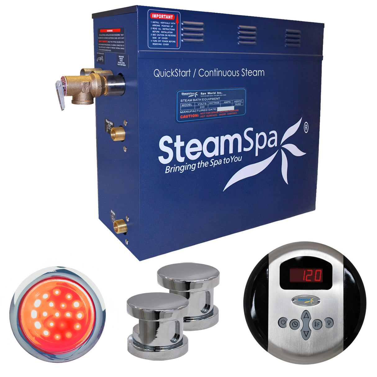 SteamSpa Indulgence 12 KW QuickStart Acu-Steam Bath Generator Package in Polished Chrome IN1200CH