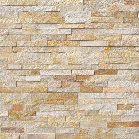 Sparkling autumn ledger panel 6X24 natural quartzite wall tile LPNLQSPAAUT624 product shot multiple tiles angle view