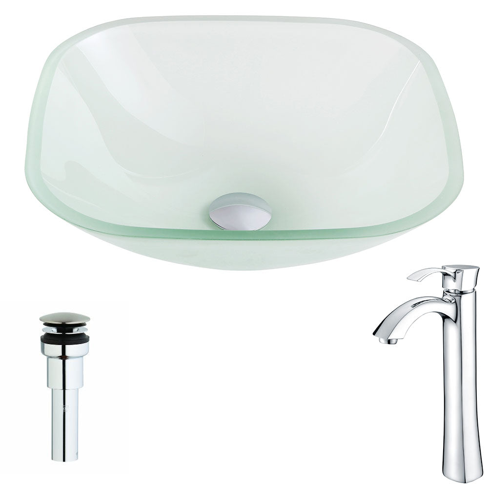ANZZI LSAZ081-095 Vista Series Deco-Glass Vessel Sink in Lustrous Frosted with Harmony Faucet in Polished Chrome