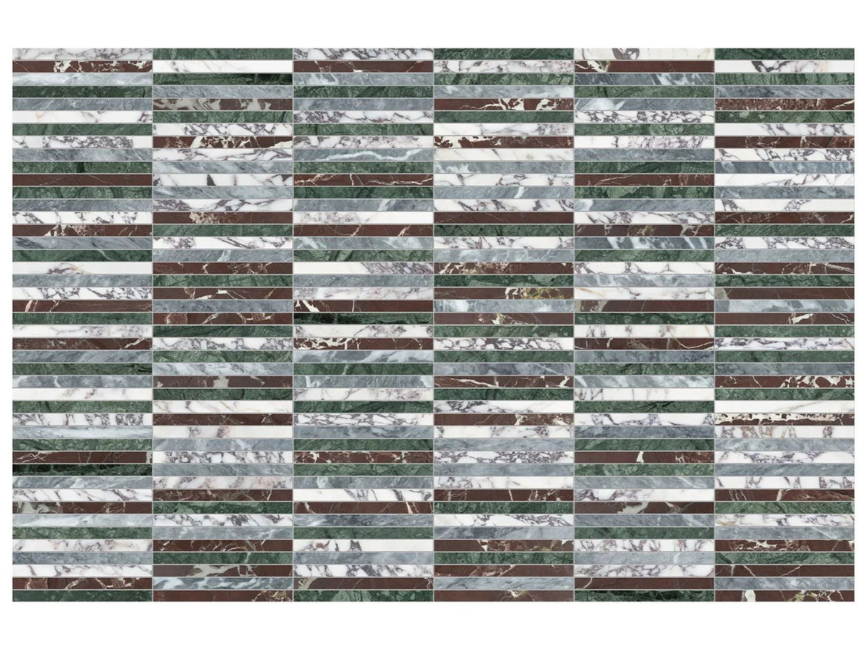 Anatolia Tile Utopio 1/2 X 6 In Stacked Tropic Honed + Polished Blend Natural Stone Waterjet Mosaic 5001-0432-0 Stacked Tropic - premium natural stone mosaic tile from Anatolia Tile, available at PoshHaus showroom in Keene, NH