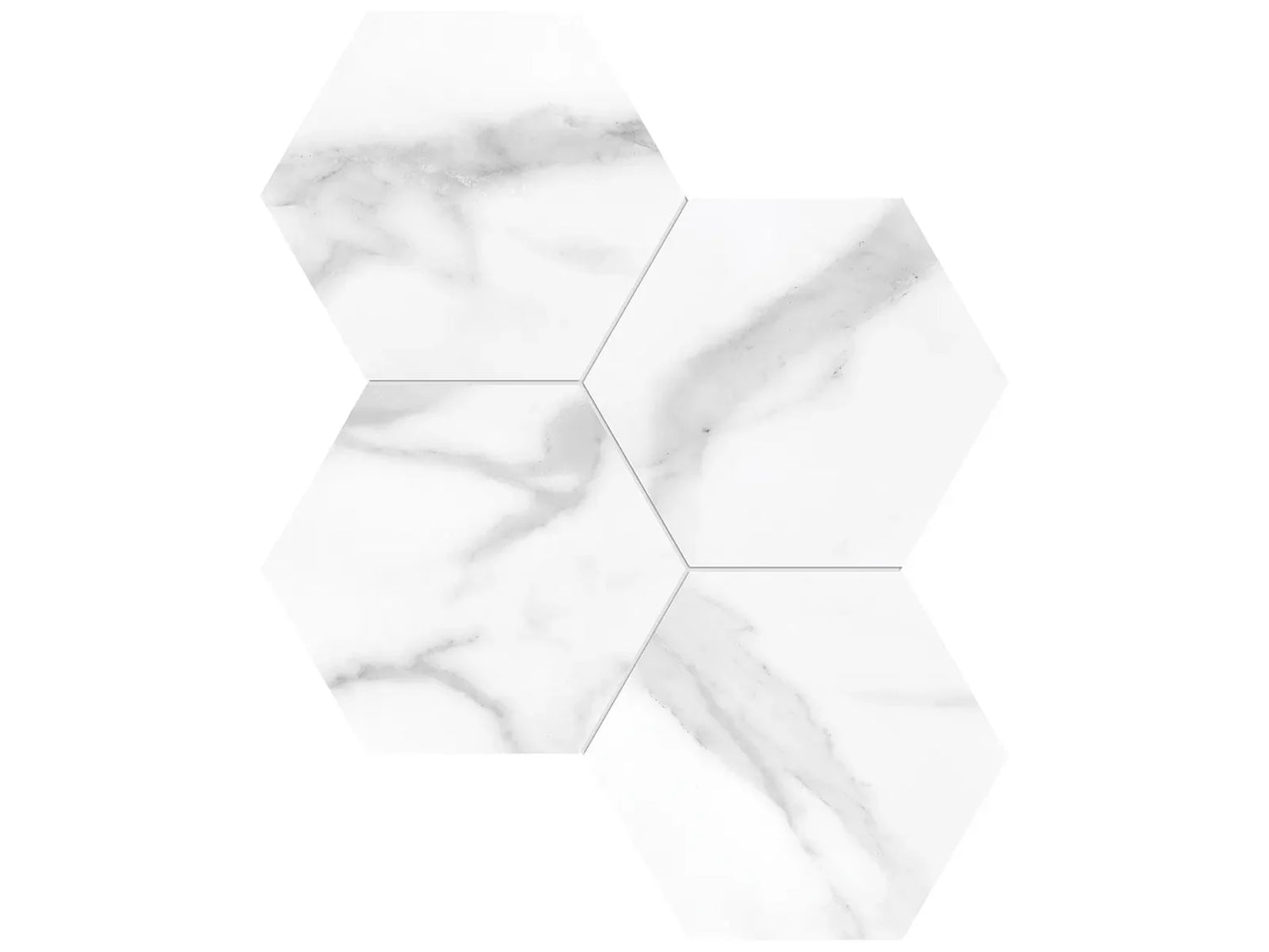 Anatolia Tile 6" Hexagon La Marca Statuario Honed & Rectified Porcelain Mosaic - 1 Sheet = .797 - 4501-0338-0" Statuario Nuovo 6" Hexagon Honed - premium natural stone mosaic tile from Anatolia Tile, available at PoshHaus showroom in Keene, NH