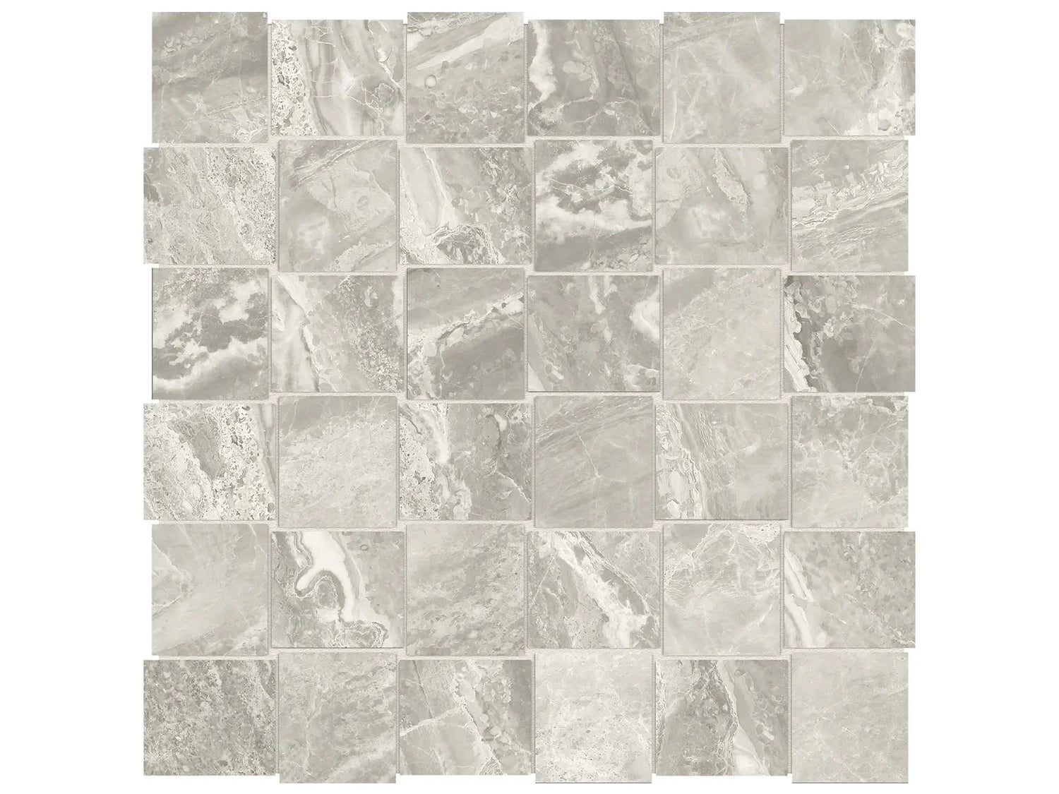 Anatolia Tile 2X2 Basketweave Mayfair Stella Agento Matte Porcelain Mosaics. 1 Sheet = .98 Sq. Ft. 4501-0130-1 Stella Argento 2x2 Basketweave Polished - premium natural stone mosaic tile from Anatolia Tile, available at PoshHaus showroom in Keene, NH