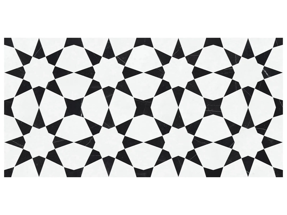 Anatolia Tile Utopio Stellar Nero Honed W/ Polished Accents Natural Stone Waterjet Mosaic 5001-0387-0 Stellar Nero - premium natural stone mosaic tile from Anatolia Tile, available at PoshHaus showroom in Keene, NH