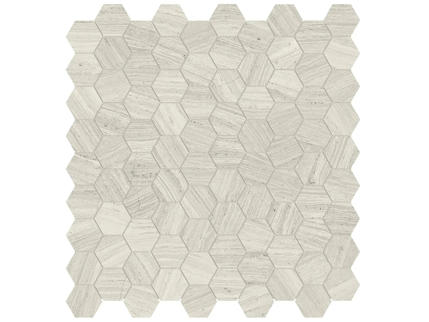 Anatolia Tile 1.25 Inch Mayfair Strada Ash Polished Porcelain Hexagon Mosaics. 1 Sheet = .97 Sq. Ft. 4501-0149-1 Strada Ash 1.25" Hexagon - premium natural stone mosaic tile from Anatolia Tile, available at PoshHaus showroom in Keene, NH