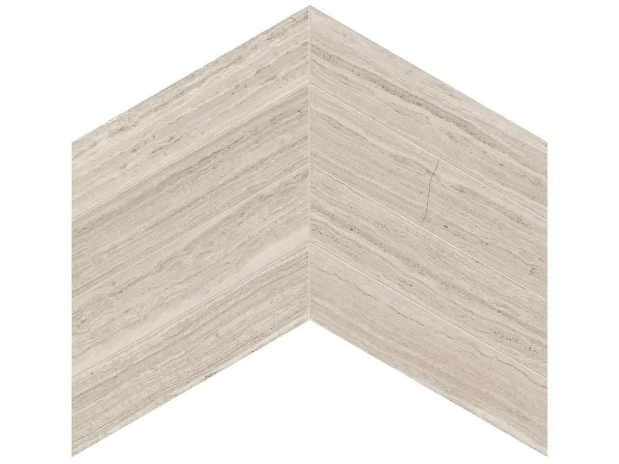Anatolia Tile 2X8.5 Strada Mist Limestone Honed Mosaic 5001-0441-0 * 1 Sheet = .99 Sqft * Strada Mist Chevron - premium natural stone mosaic tile from Anatolia Tile, available at PoshHaus showroom in Keene, NH
