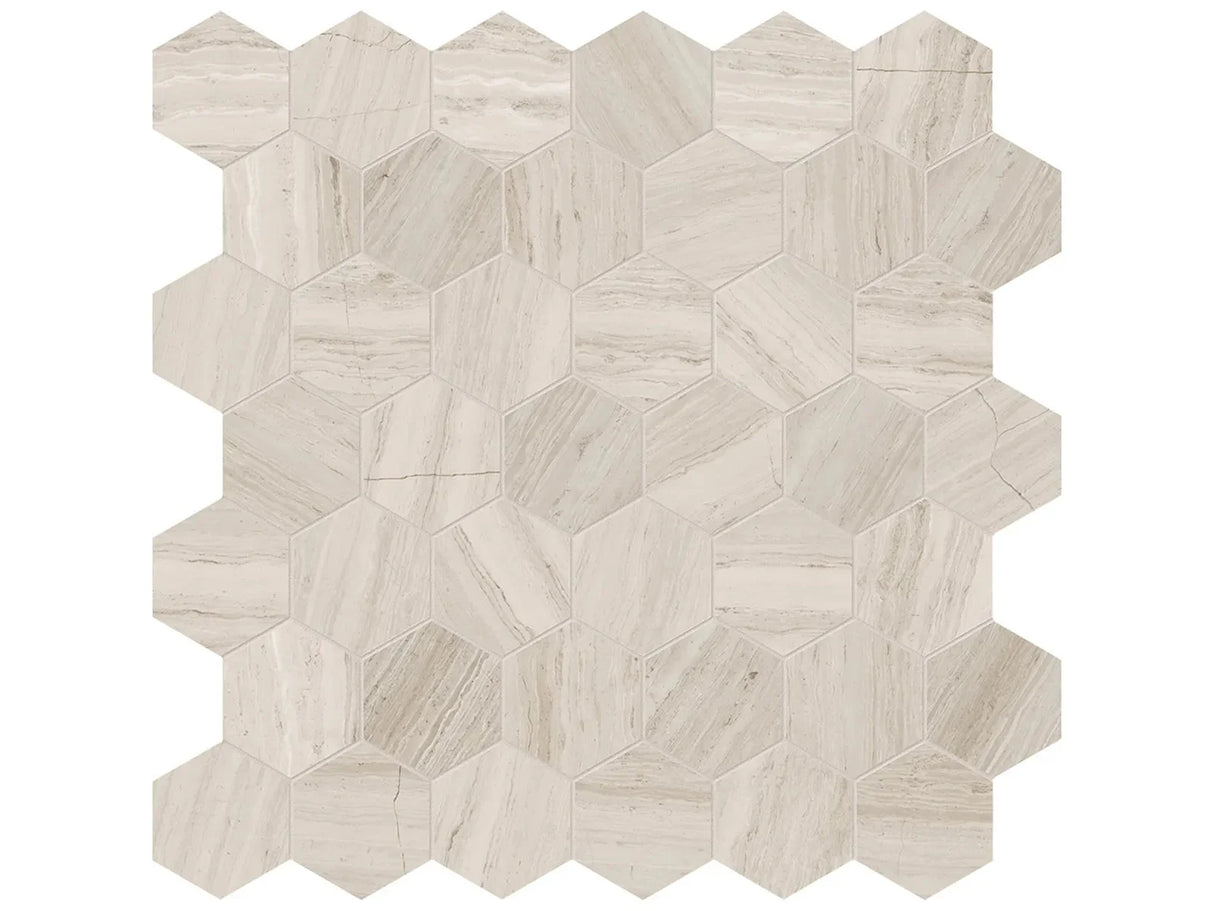 Anatolia Tile 2" Hex Strada Mist Limestone Honed Mosaic 5001-0440-0 * 1 Sheet = .99 Sqft * Strada Mist Hexagon 2" - premium natural stone mosaic tile from Anatolia Tile, available at PoshHaus showroom in Keene, NH