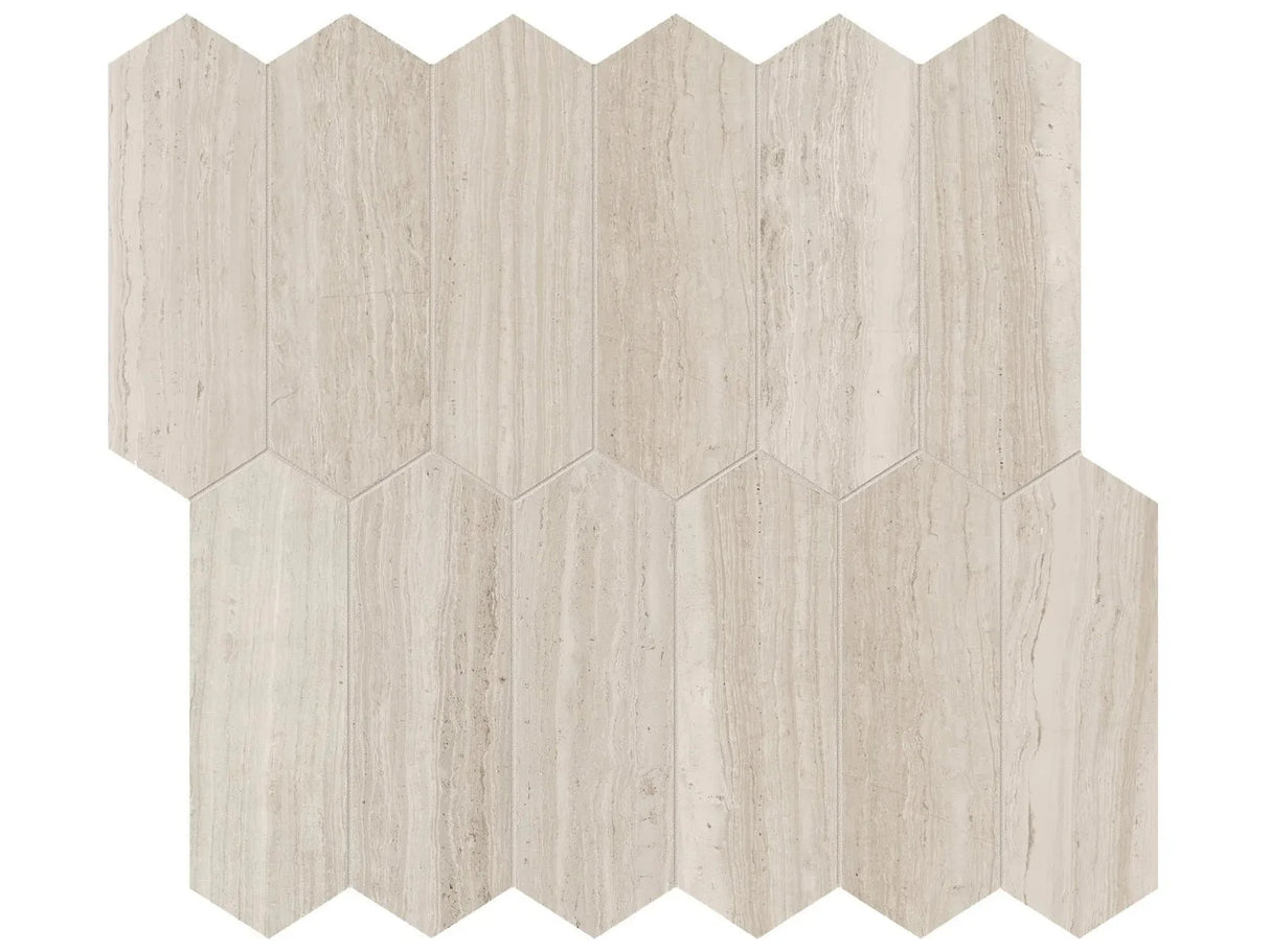 Anatolia Tile 2X6 Strada Mist Limestone Picket Honed Mosaic 5001-0442-0 * 1 Sheet = .87 Sqft * Strada Mist Picket 2x6 - premium natural stone mosaic tile from Anatolia Tile, available at PoshHaus showroom in Keene, NH
