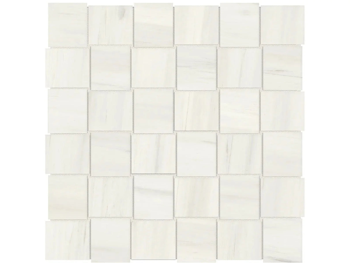 Anatolia Tile 2X2 Basketweave Mayfair Suave Bianco Polished Porcelain Mosaics. 1 Sheet = .98 Sq. Ft. 4501-0143-1 Suave Bianco 2x2 Basketweave Polished - premium natural stone mosaic tile from Anatolia Tile, available at PoshHaus showroom in Keene, NH