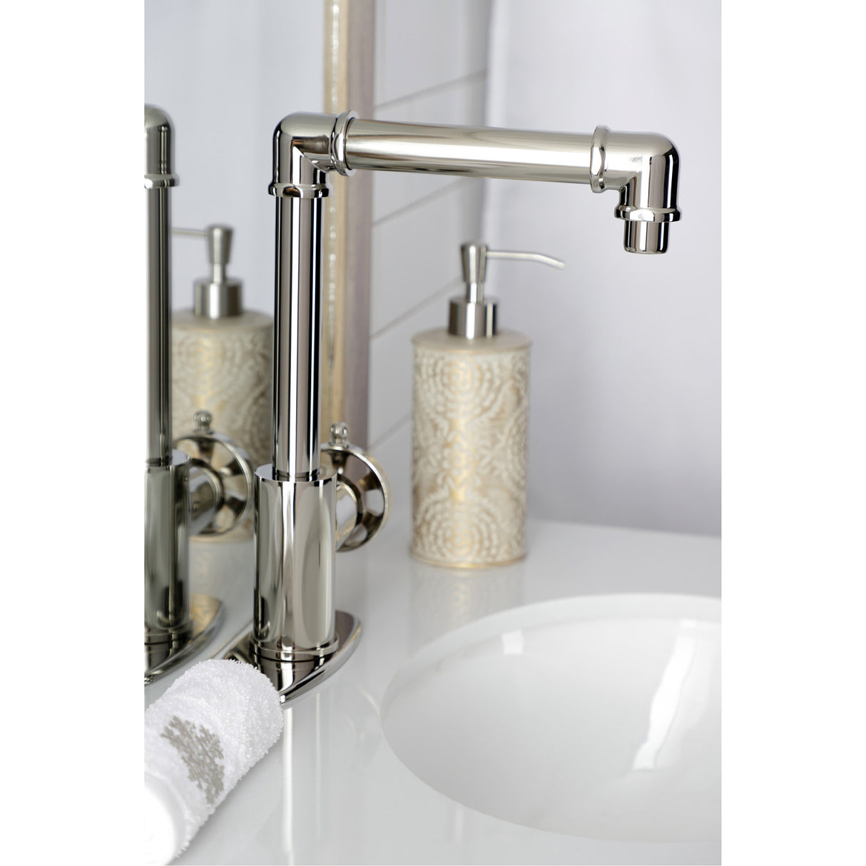 Kingston Brass KSD144RXPN Belknap Single-Handle Bathroom Faucet with Push Pop-Up, Polished Nickel