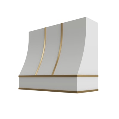 Shaker White Sloped Hood with Brass Strapping - 42" W x 36" H