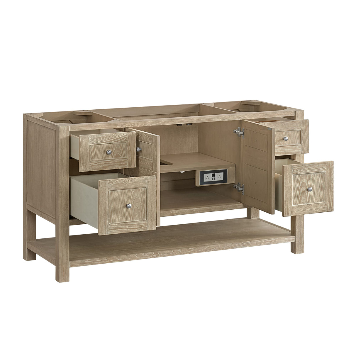 Breckenridge 60" Single Vanity, Whitewashed Oak, w/ 3 CM Victorian Silver Silestone Top w/ FreePower Wireless Charger