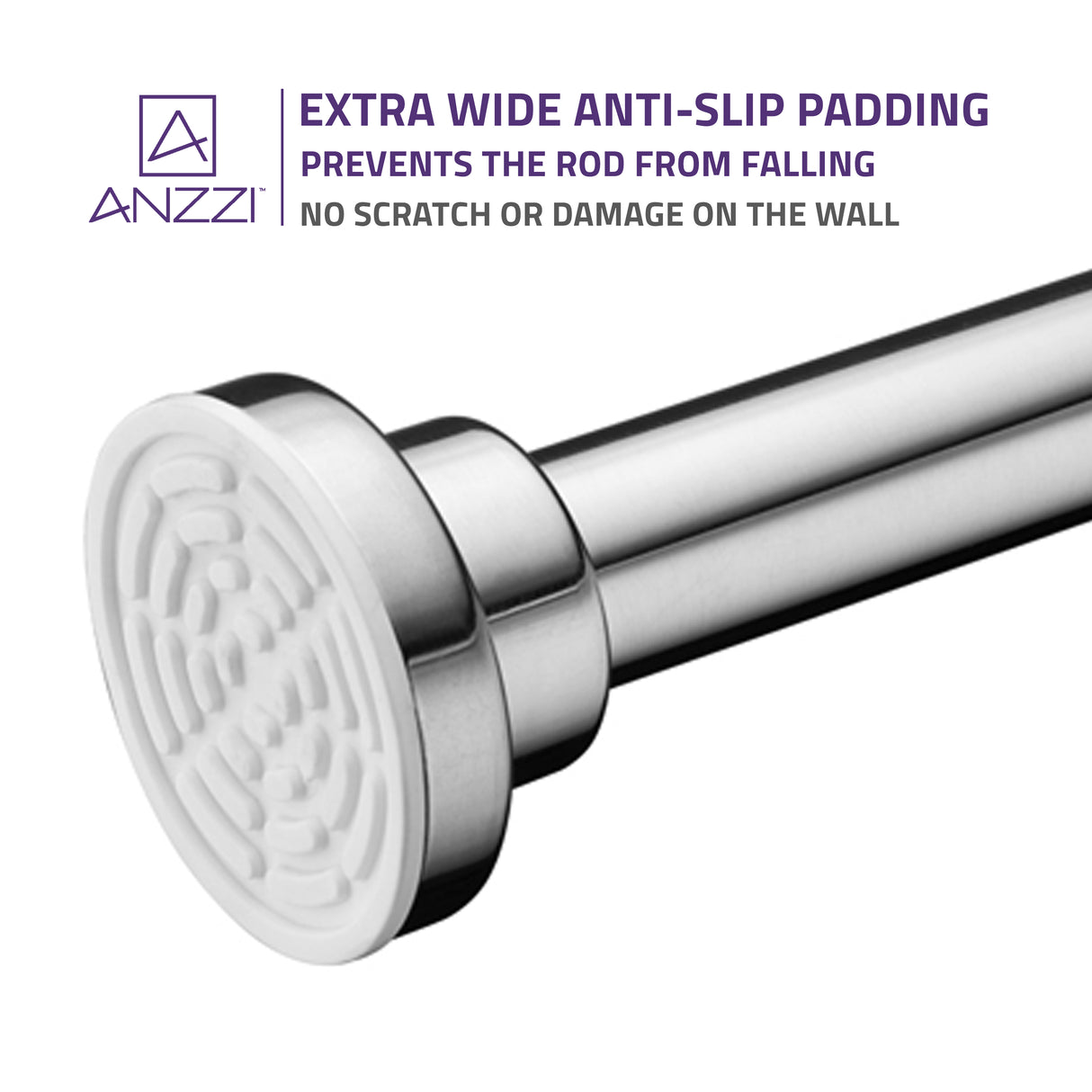 ANZZI AC-AZSR88BN 48-88 Inches Shower Curtain Rod with Shower Hooks in Brushed Nickel | Adjustable Tension Shower Doorway Curtain Rod | Rust Resistant No Drilling Anti-Slip Bar for Bathroom | AC-AZSR88BN