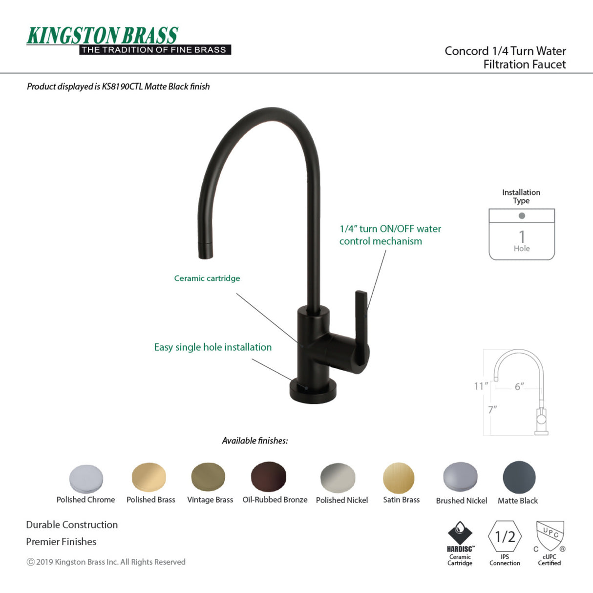 Kingston Brass KS8198CTL Continental Single-Handle Water Filtration Faucet, Brushed Nickel